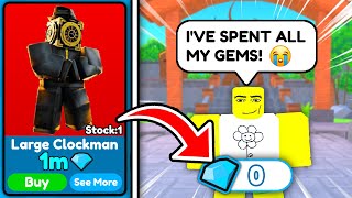 I SPENT 1M GEMS ON A LARGE CLOCKMAN!  NEW UPDATE!?  Toilet Tower Defense | Roblox