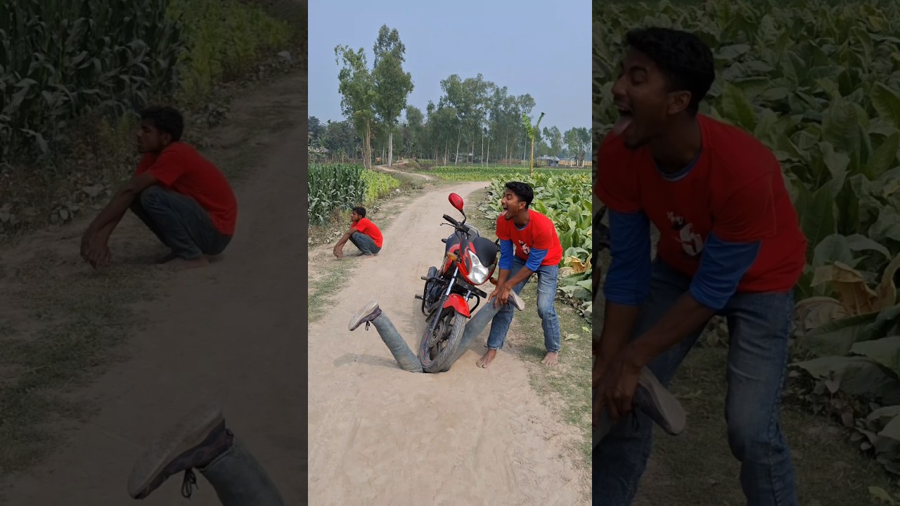 Picked up the motorcycle between the two legs,