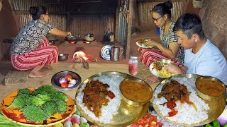 Village Life Cooking and eating in Darjeeling Style||Karela Fry & White Beans Dal Recipe with Rice