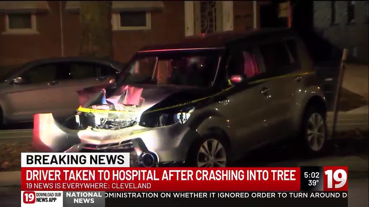 Driver taken to hospital after crashing into tree - YouTube
