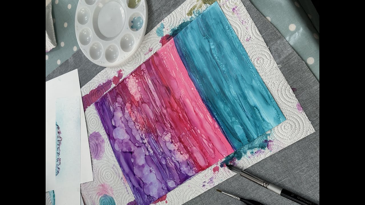 pink seascape, alcohol ink picture. sky ans sea demo. 