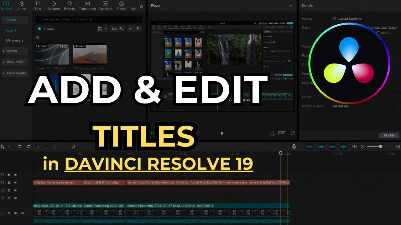 Add TITLES in Davinci Resolve 19 - Tutorial for BEGINNERS - YouTube