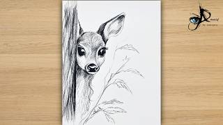 How To Draw A Cute Deer Pencil Sketch Tutorial - Realistic Baby Deer Drawing Easy Animal Sketch