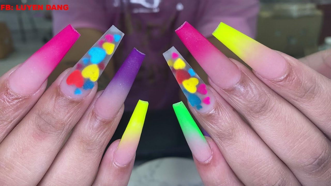 Acrylic Ombre With Neon Colors Nails Tutorial Youtube