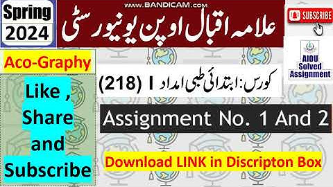 ⏩ AIOU Code 218 Solved Assignment No.1 & 2 Spring 2024 || Subject: First Aid – I || Level: Matric