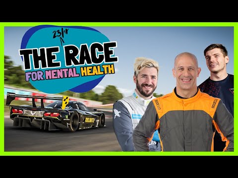 Eu, @Jimmy_Broadbent , Max Verstappen, e vários streamers, correndo pela Saúde Mental