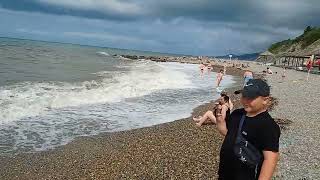 Прохоровский пляж в Архипо-Осиповке сегодня. Шторм на море. 8.07.2023