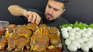 ASMR; EATING SPICY MUTTON CURRY WITH RICE+EXTRA GRAVY+BOILED EGGS || REAL MUKBANG(NO TALKING)