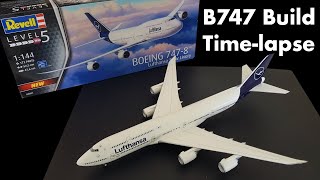 : Revell Boeing 747-8 Lufthansa Time-lapse Build (Plane Model 1/144 Scale)