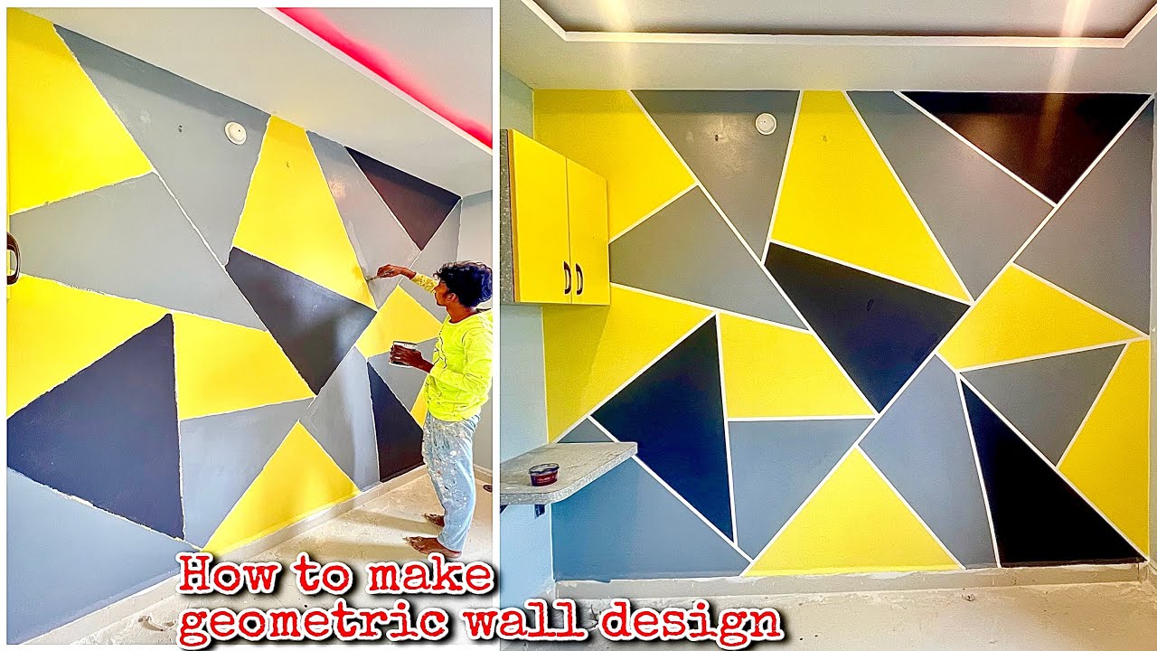 Simple geometric wall painting design | wall painting technics and ...