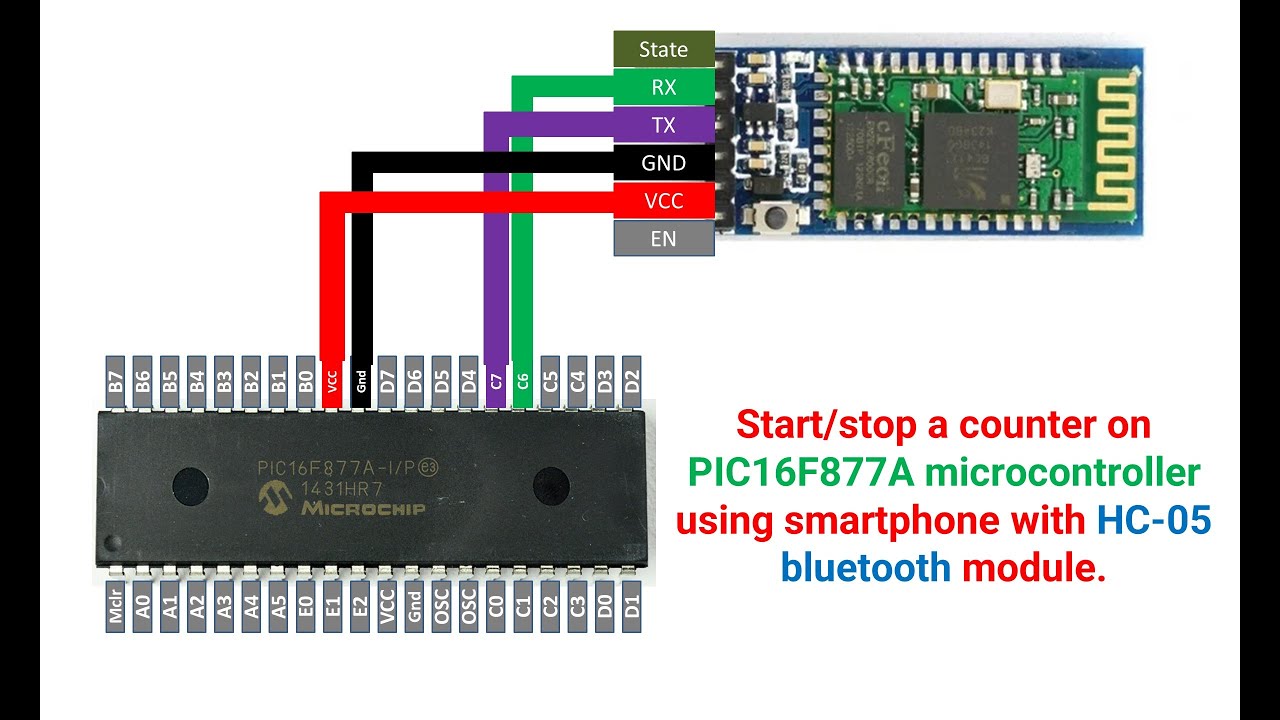 Start/stop a counter on PIC16F877A microcontroller using smartphone ...