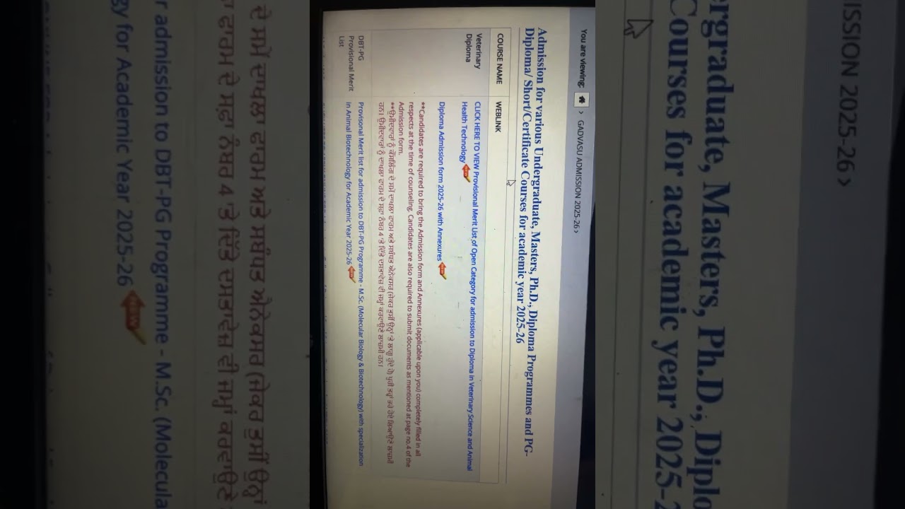 Merit list of diploma veterinary Science and Animal health technology 