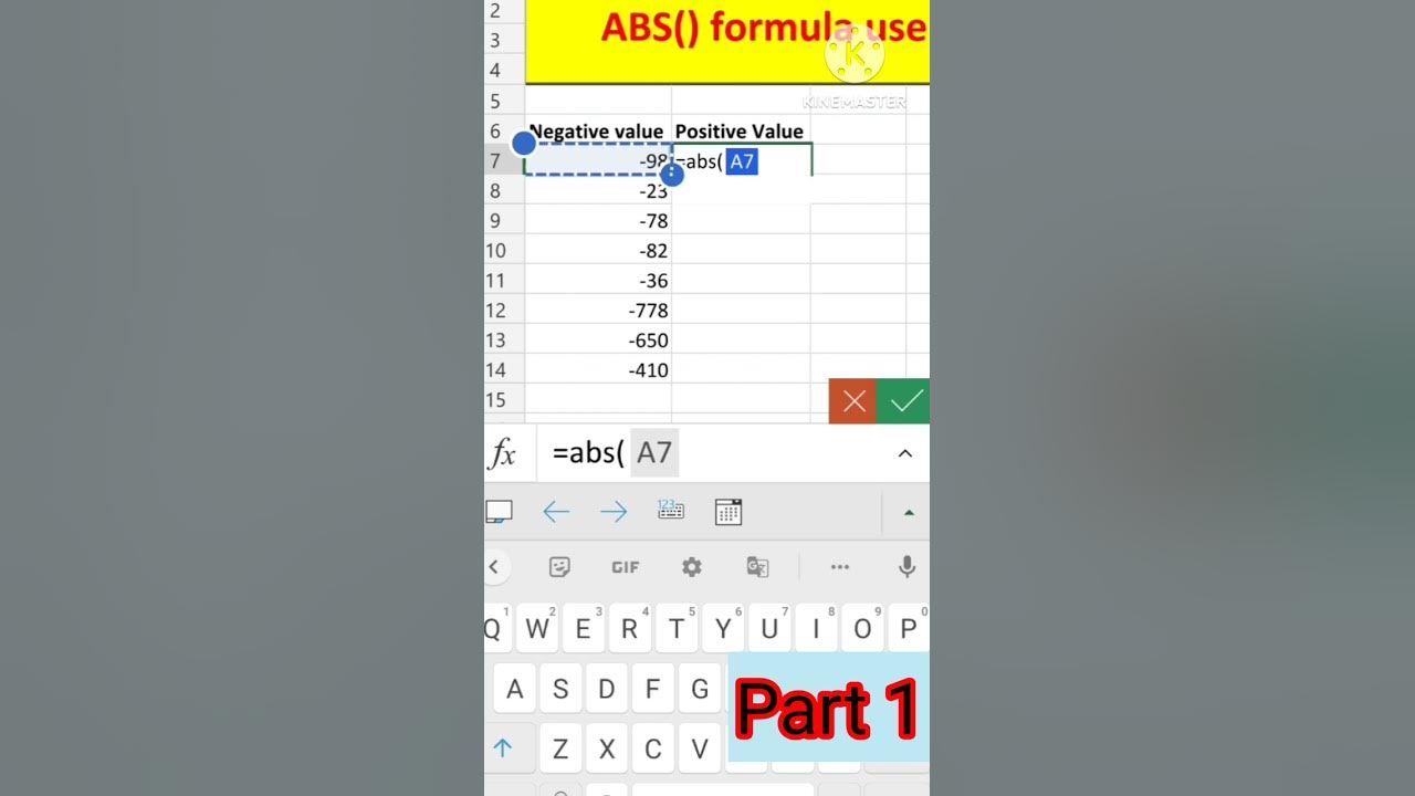 ABS function ka use abs formula kese lgaye how to use of Abs function in excel YouTube