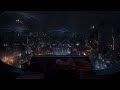 Deep sleep in this futuristic city view  cosy bed and gentle thunder for sleeping  4k