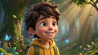 Magical forest ,boy and bird