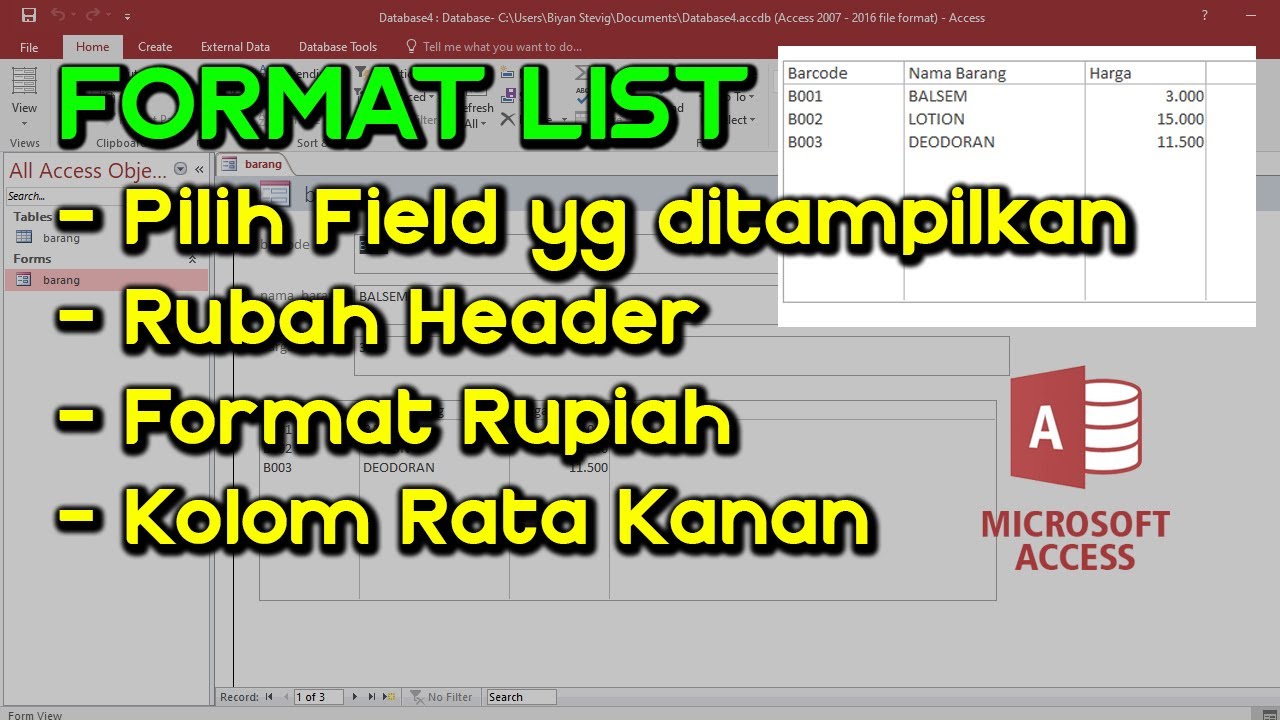 New Update Format List Control pada Form Microsoft Access