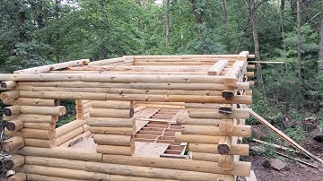 Cabin build Part 23, loft support in and only 5 rows from putting up roof.