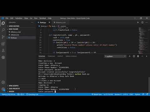 Bank Program in Python Language in Visual Studio Code | Quick Demo on Python | Cody Language
