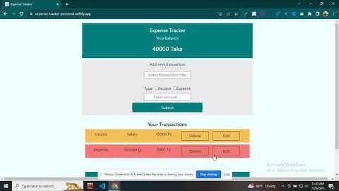 Expense Tracker Website Showing: Using React, JavaScript, Redux Toolkit , JSON Server, Bootstrap,