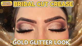Cut Crease Bridal Eye Makeup tutorial| Soft Brown & Gold Glitter | Arooj MUA - Maya Signature Saloon screenshot 4