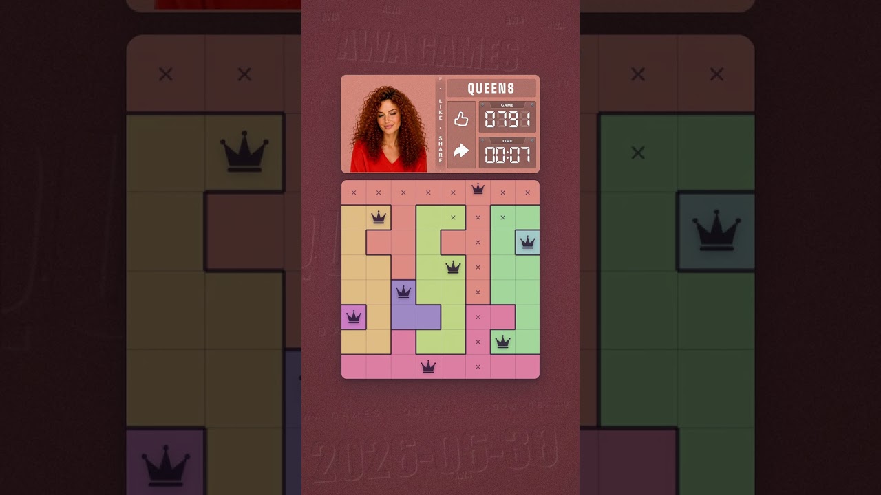 LinkedIn Queens #791 solved board for June 30, 2026, 8x8 grid