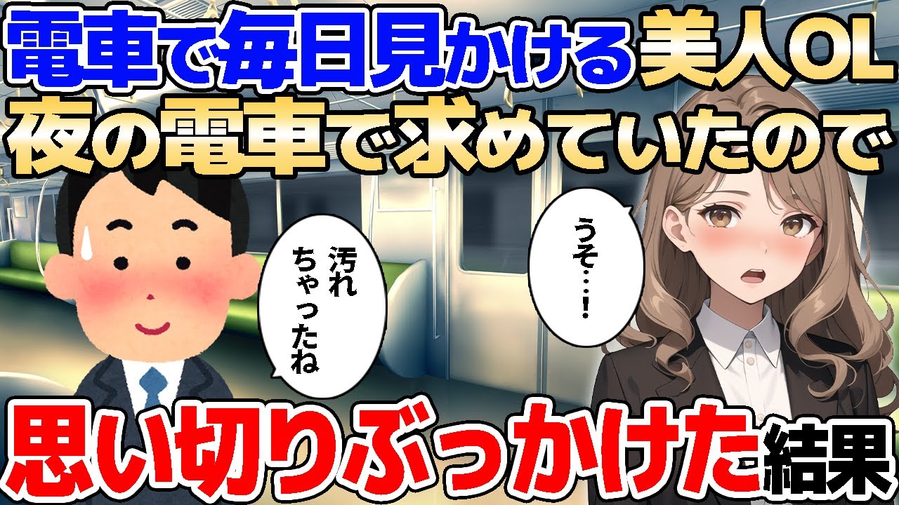 【2ch馴れ初め】毎日見かけて密かに憧れている美人OL、夜の電車で助けを求めていたので思い切りぶっかけた…結果【ゆっくり解説】