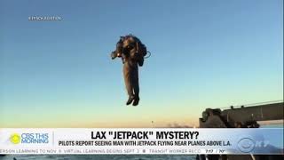 man flies near plane on jetpack (jetpack joyride meme)