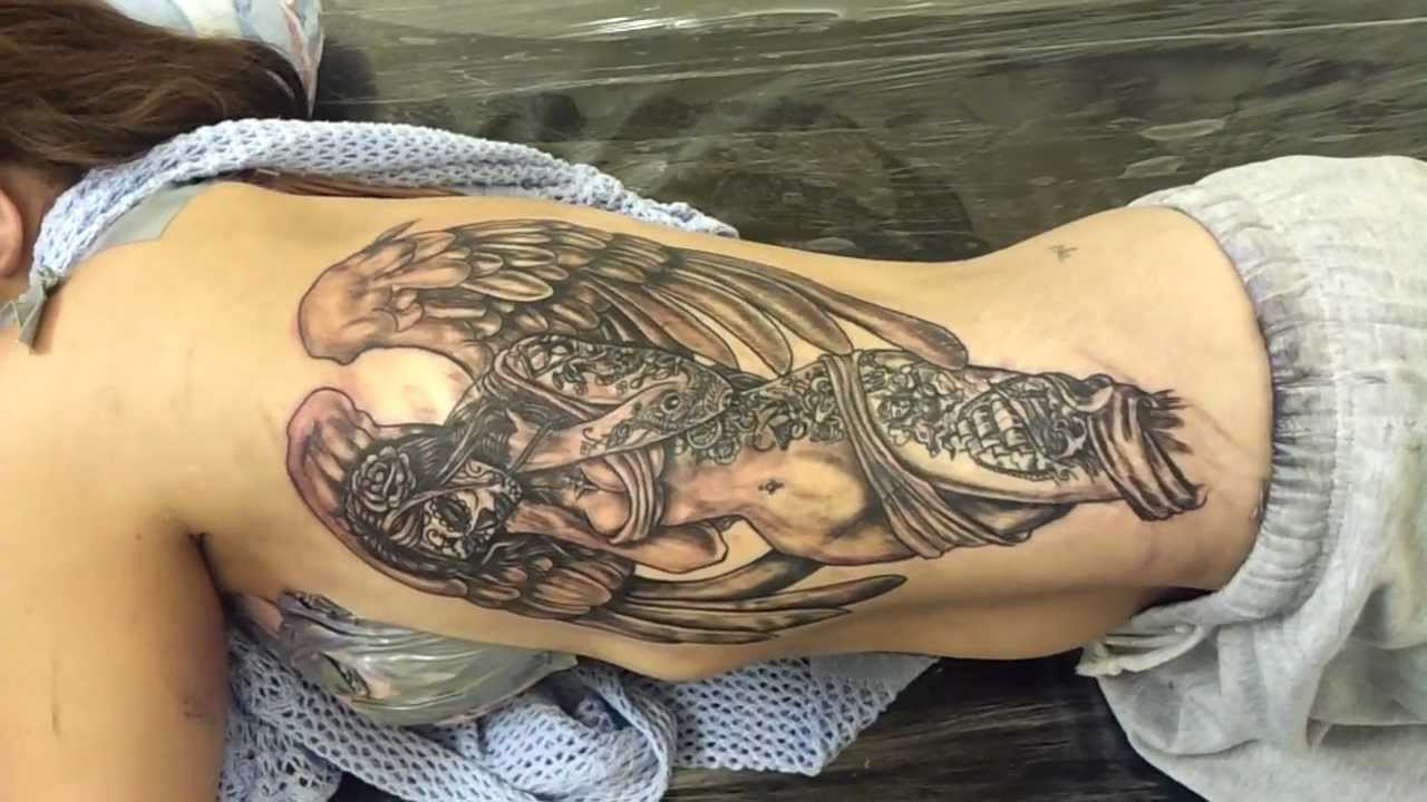 Angel tattoo in new style on ribs  Rib tattoo Tattoos Fallen angel tattoo