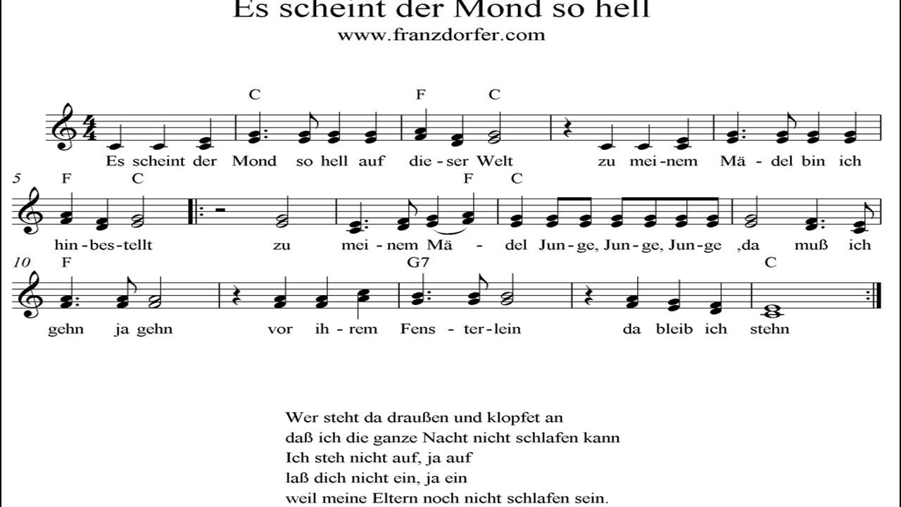Einst Ging Ich Am Ufer Der Donau Entlang Lyrics Es scheint der Mond so hell - YouTube
