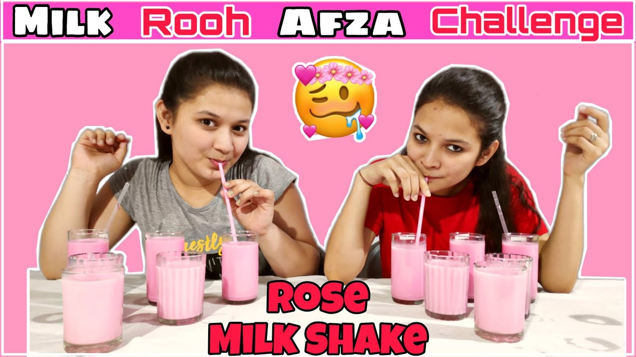 Milk Rooh Afza Drinking Challenge Rose Milk Shake Food