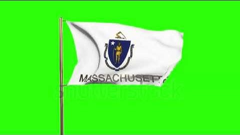 massachusetts flag with title waving in the wind. Looping sun rises style. Animation loop Stock