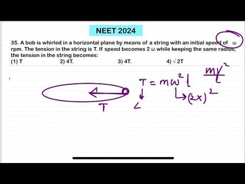 NEET 2024:A bob is whirled in a horizontal plane by means of a string with an initial speed of ω 14 NEET 2024:A bob is whirled in a horizontal plane by means of a string with an initial speed of ω