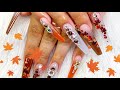 Glitter leaf fall nails | Coffin shaped | color acrylics