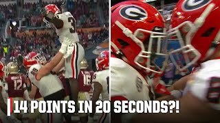 14 POINTS IN 20 SECONDS 😱 Georgia score a TD, force a fumble \& score AGAIN vs. FSU 👀