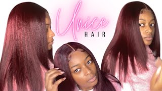 Unboxing &amp; Applying 99J Colored Wig | T-Part Closure Wig | Unice Hair