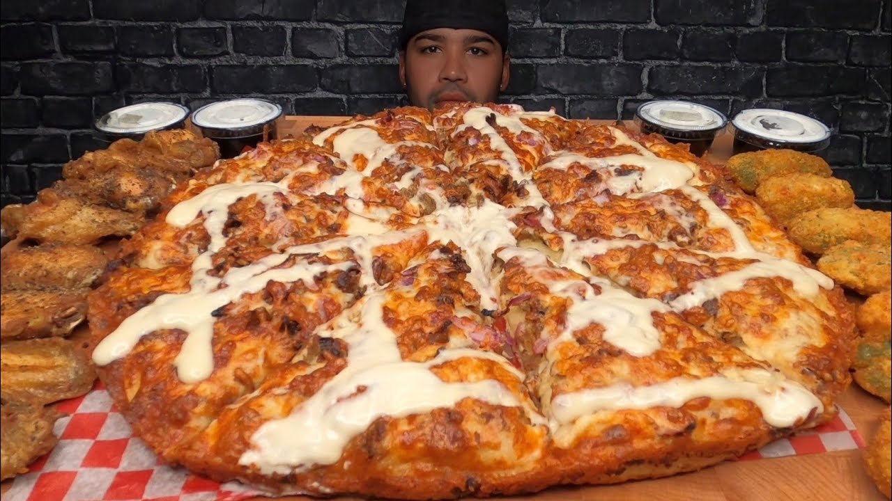 (ASMR) DONAIR-A-SAURS PIZZA, JALAPEÑO POPPERS, AND WINGS MUKBANG