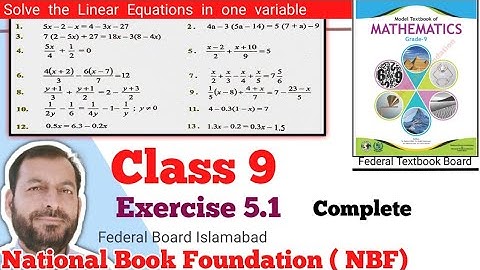 Class 9 Exercise 5.1  NBF Maths  Ex 5.1 Class 9th federal board FBISE Math national Book foundation