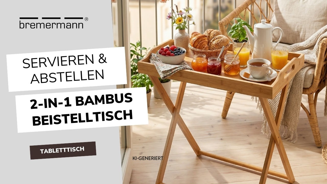 Klappbarer Bambus Beistelltisch mit abnehmeren Serviertablett | bremermann