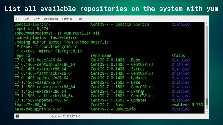 List All Available Repositories on The System with Yum