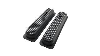 HZ 6991 3 3 PBK Aluminum 1987–97 Chevy Short Valve Covers Center Bolt – Full Finned – Black