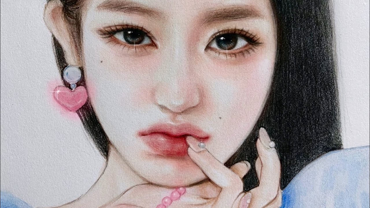 러브다이브 원영이 그리기🌊💘 색연필 인물화 일러스트 . Drawing IVE Wonyoung . Color Pencil ...