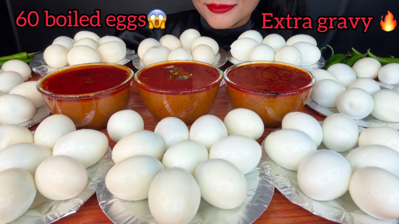ASMR EATING 60 BOILED EGGS 🥵WITH EXTRA GRAVY,EATING CHALLENGE