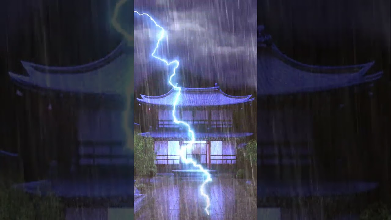 Thunderstorm at a Japanese house. Sounds of thunder and rain! 