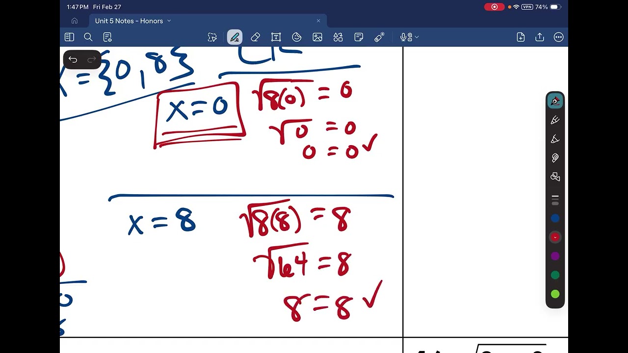 Algebra 2- Unit 5- Lesson 6- Solving Radical Equations Video 2/2