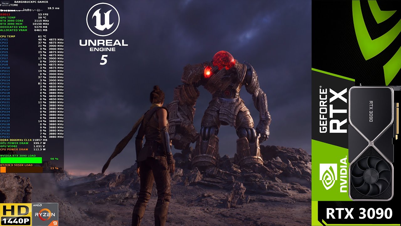 Unreal Engine 5 Valley Of The Ancient Demo 1440p RTX 3090 Ryzen 9
