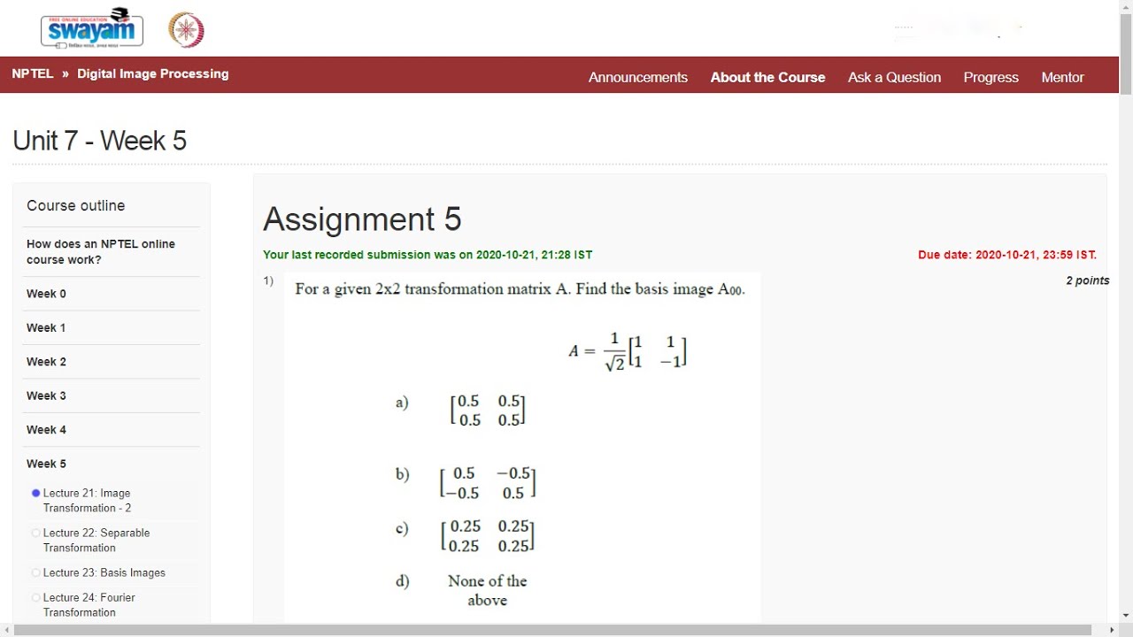 digital image processing nptel assignment answers 2021