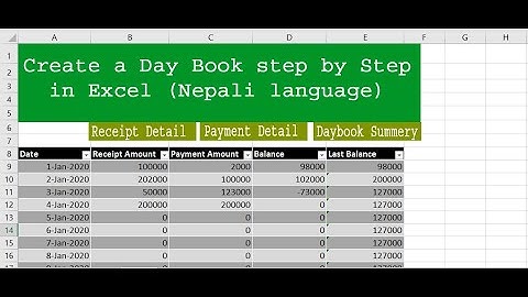 How to Create Day Book Report in Excel (Nepali Language) step by step