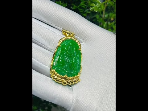 Mặt dây chuyền Hồ Lô ngọc JADEITE hạng A VÀNG TRẮNG 18K đính Tấm Tự Nhiên