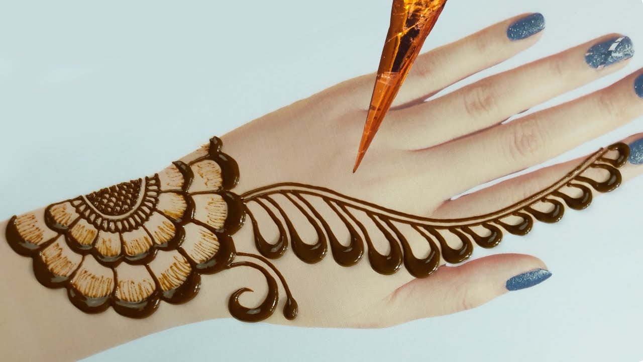 Free hand mehndi design - Beautiful easy back hand mehndi design - YouTube