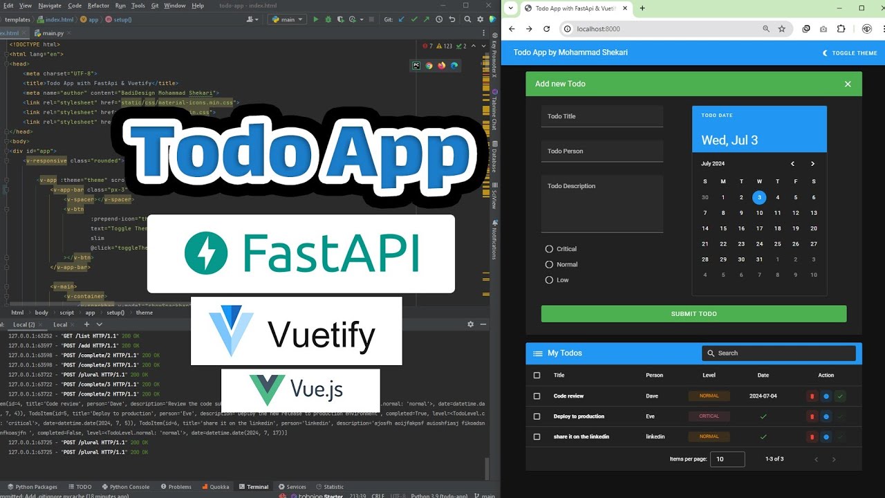 پیاده سازی Todo App با FastApi و Vue و Vuetify
